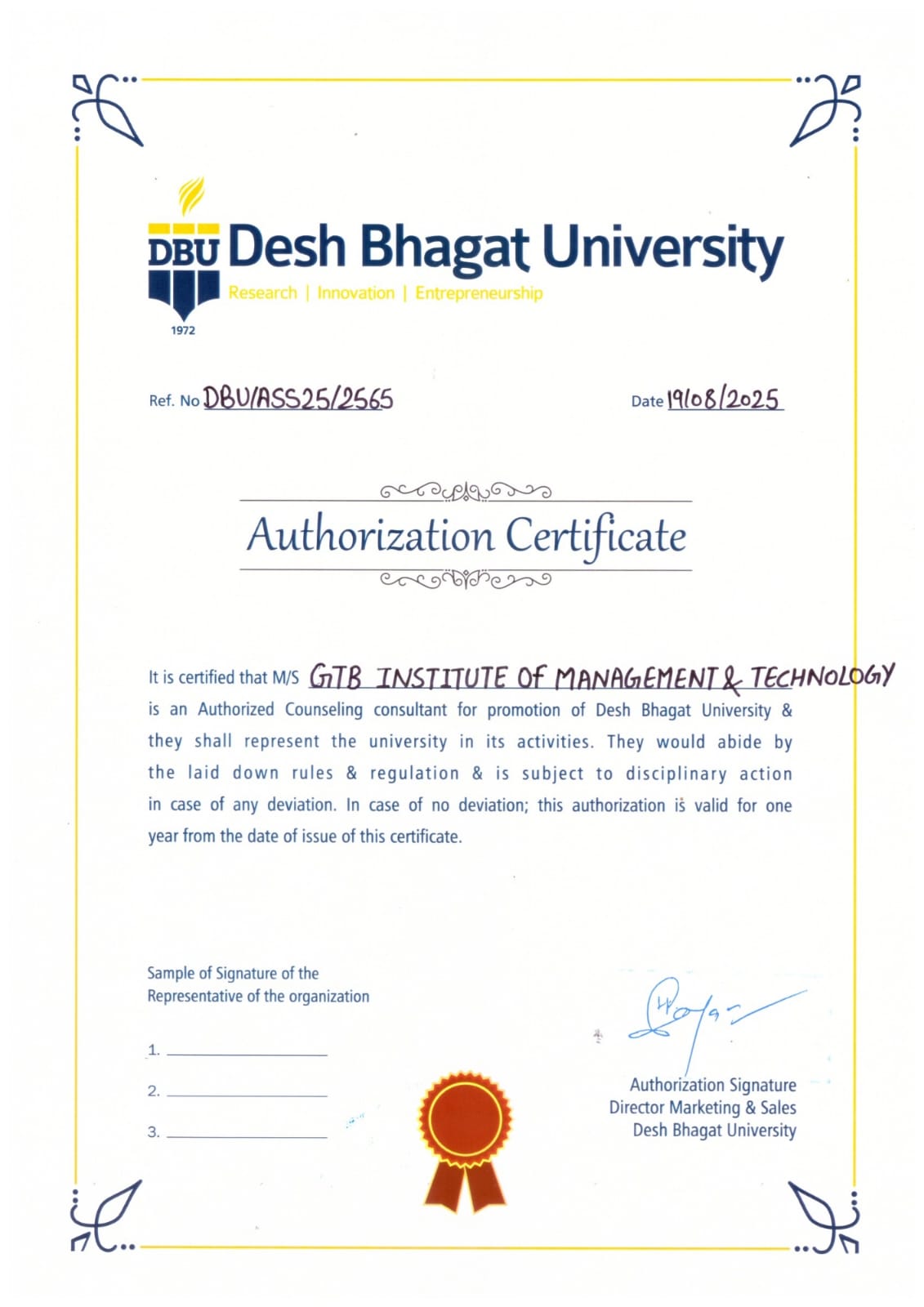 Our Affiliation Certificate